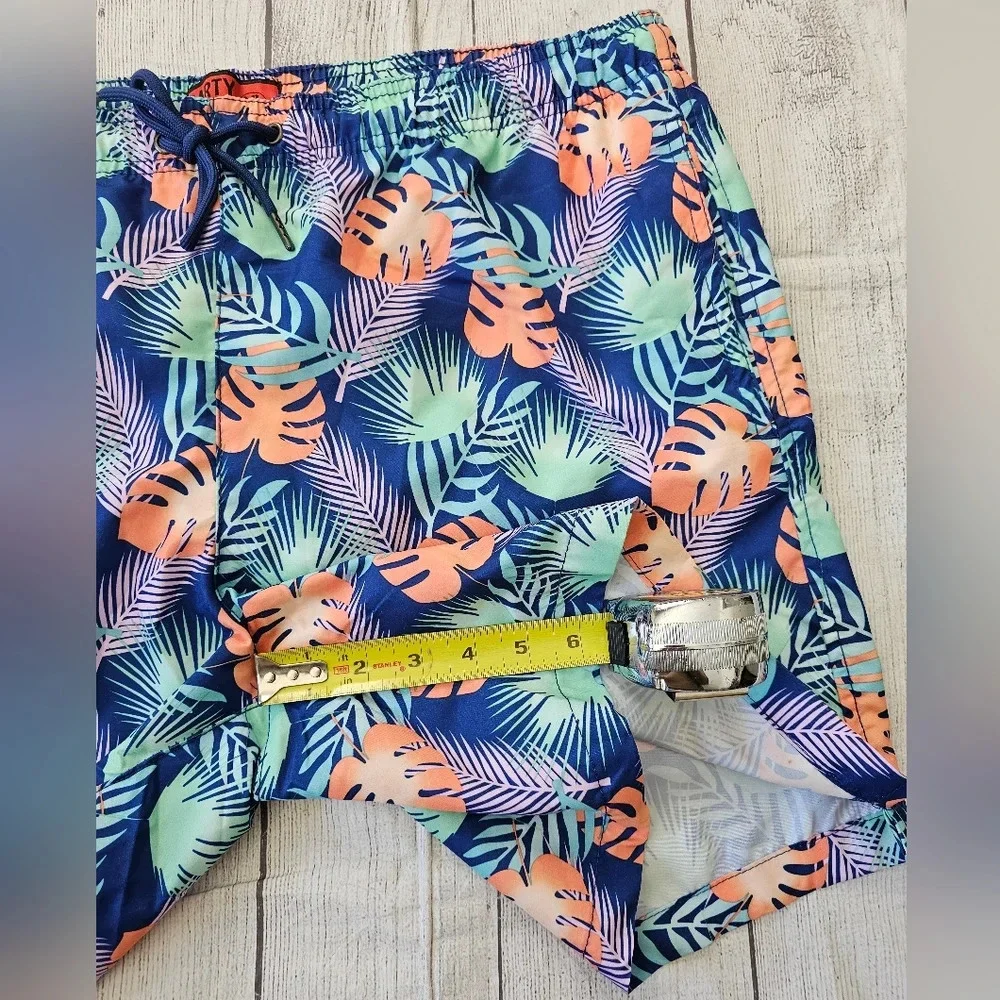 Party Shark’s •Men’s Size XL• Swim Shorts Lined Pockets Pull On Tropical Print